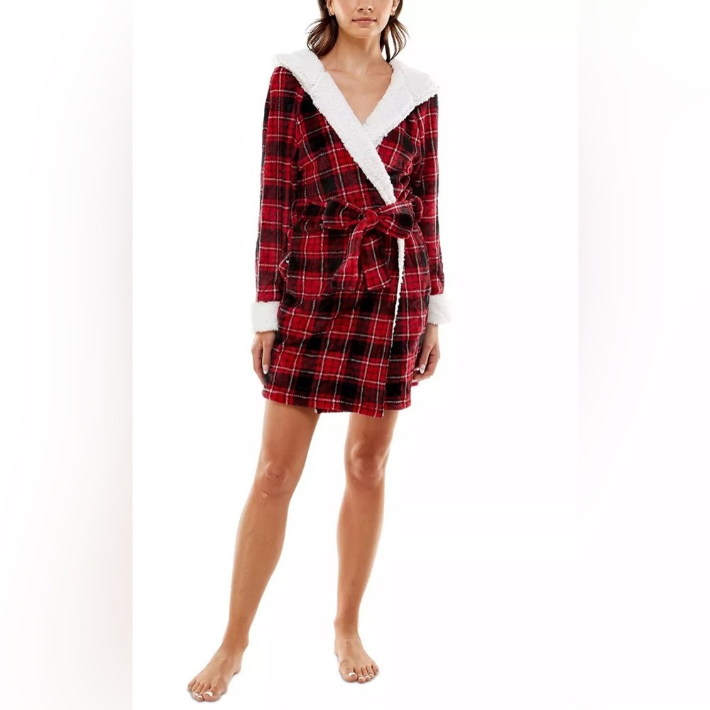 Roudelain GLANCE PLAID Deluxe Touch Hooded Fleece-Lined Robe Women's Size XL NWT